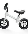 White balance bike with Kid Bike Seat Replacement Cushion for 12 and 14 Inch Balance Bikes, black foam saddle.