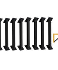 Heavy Duty Forty Five Steel Braces Eight Pack Joint Connectors For Four By Four Post Deck Frame Built Tough As Nails For Weekend Builders Seeking Zero Bow Quick Hammer Setup Holds Rock Solid Through Any Gusty Storm Day, eight steel braces in black with a right-angle connector.