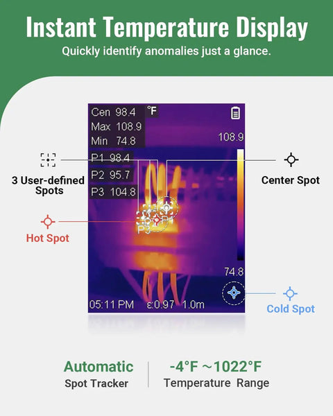 Thermal Imaging Camera With 256x192 IR Resolution And 320x240 Super Resolution For Sharp Thermal Snapshots display screen