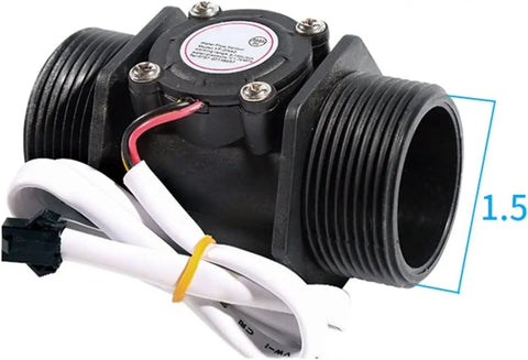 One Piece Water Flow Sensor Flowmeter Hall Effect Liquid Switch For One And A Quarter Inch, One And A Half Inch, And Two Inch Pipes, Pro Grade Flow Monitoring For Plumbing, HVAC And Industrial Systems, Silver, 1.5 in threaded black housing