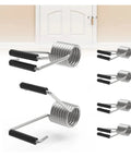 Eight Piece Heavy Duty Spring Door Closer Hinge Set For Most Doors Self Closing Metal Hinge Pin System shown with door.
