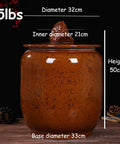 Big Boy Ceramic Rice Jar With Rattle Proof Lid Heavy Duty Porcelain Kitchen Dispenser To Keep Your Grains Coffee Flour And Nuts Fresh Vintage Brown Bulk Pantry Vault, size 32cm diameter, 50cm height.
