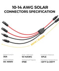 Two Panel Solar Parallel Connector Kit With 2 To 4 Y Branch Cables 10 AWG Waterproof Splitter Wire Easy Plug And Play PV Connector Set