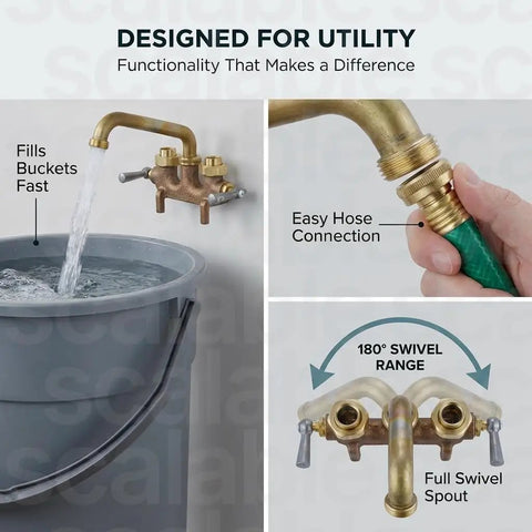 Two Handle Laundry Faucet Built To Last Tough As Nails Rough Brass Wall Mounted With 6 Inch Reach Tube And Swivel Spout
