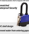 Built-Tough Outdoor Padlock 44mm 1.75 Inch Keyed-Alike with extra long shackle, PVC shell, brass cylinder, and keys attached