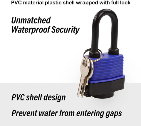 Built-Tough Outdoor Padlock 44mm 1.75 Inch Keyed-Alike with extra long shackle, PVC shell, brass cylinder, and keys attached