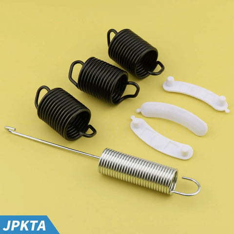 Heavy Duty Washing Machine Repair Kit With Suspension Springs Counterweight Pads And Tub Wear Pads DIY Friendly For Whirlpool Kenmore Washers Includes WP63907 W10250667 And 285744 Parts To Restore Drum Support And Quiet Spin, springs and pads on yellow background
