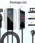 J1772 Level 2 EV Charger 40 Amp 9.6 KW With 25 Ft NEMA 14-50 Cord Plug And Play Setup showing package list and included components.