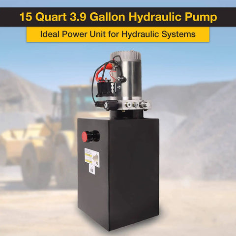 Built Tough Pro Grade Hydraulic Power Unit 15 Quart With 12V DC Motor And 3200 PSI Single Acting Dump Trailer Pump Metal Reservoir