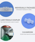 Individually Wrapped Luer Lock Fittings 100 Pack With Anti Slip Grip Syringe Connectors And Caps For Lab And Industrial Use Female To Female Couplers Heavy Duty Pro Grade J560M PP, individually wrapped