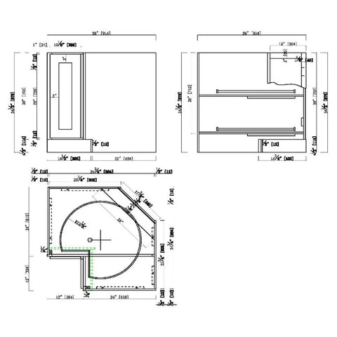 36 Inch White Corner Kitchen Cabinet With Dual Lazy Susan Spin Shelves And Smooth Operator Soft Close Doors Big Time Storage Solutions No Nonsense Daily Setup dimensions and layout drawing