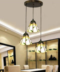 Dining room with Pastoral Tiffany Style 3 Light Pendant Lamp With 10 Inch Green Leaves Stained Glass Shade E27 Ceiling Hanging Light