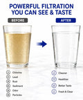 Before and after comparison of water clarity with BPA Free Water Filter Pitcher With 12 Cup Capacity 6 Stage Filtration Long Life Filter Included NSF 42 Approved Filters Up To 2000 Gallons White Your Home Kitchen Must Have For Fresh H2O Everyday