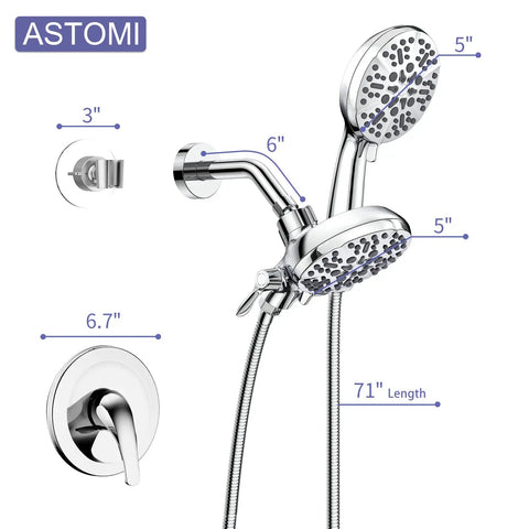 63 Setting Dual Shower Head And Handheld Sprayer 2 In 1 High Pressure Rain Shower Kit With 7 Functions Chrome Finish