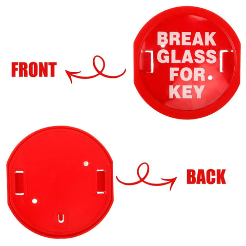 Front and back view of Emergency Key Box With Break Glass For Grab And Go Quick Entry Red Linkage Door Lock Box for home or office doors.