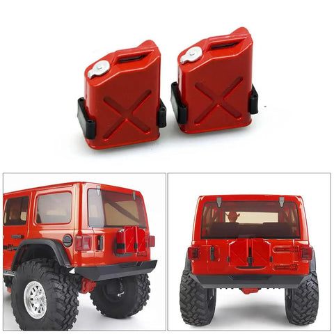 Red RC accessory fuel tanks and rear view of RC truck, perfect fit for Beefy One Tenth RC Scale ABS Fuel Tank For Axial Wraith SCX10