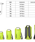 Floating Waterproof Dry Bag 2L For Kayaking Boating Fishing Swimming And Camping Go To Gear Lightweight 500D PVC in yellow with size chart