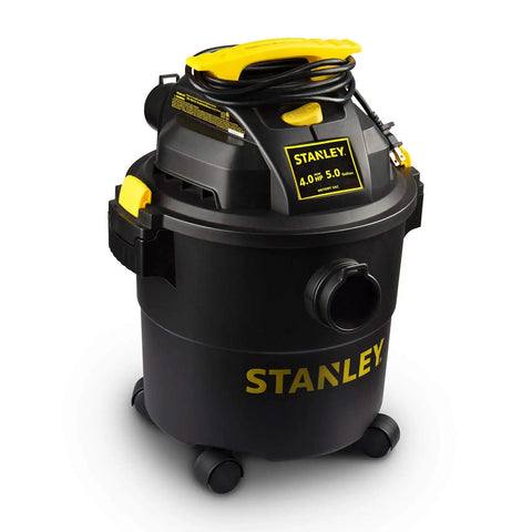 Powerful 5 Gallon Wet Dry Shop Vacuum With 4 Peak HP, 85 CFM, 3 In 1 Blower, shown with swivel casters and poly body.