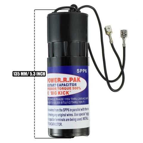 Hard Start Capacitor Replacement SPP6 For Air Conditioners 115V To 288VAC Cranks Up Starting Torque By Five Hundred Percent