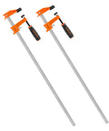 Jorgensen 24-inch steel bar clamps with orange jaws and black grips, 2-pack