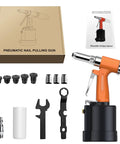 Heavy Duty Pneumatic Rivet Gun Is A Powerhouse Beast With 3924Lbf Pull Force and five nosepieces in kit.
