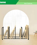 Heavy Duty Cardboard Box Organizer Rack For Shipping And Packing Station, displaying art canvases in a room.