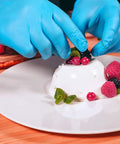No Sweat Blue Nitrile Exam Gloves Case Of One Thousand Large Size Packs latex free powder free formulation used for food plating.