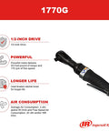 1770G Edge Series Half Inch Air Ratchet Wrench With Beefy 55 Ft-Lbs Torque, 170 RPM; black wrench with comfort grip shown