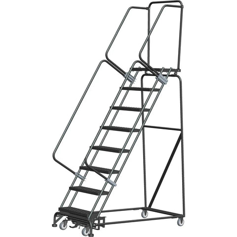 Tough As Nails Heavy Duty Workhorse 12 Step Rolling Storage Ladder With Weight Activated Lock Step And 24 Inch Wide Expanded Metal Tread For Secure Commercial Workshop Access