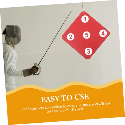 Fencer practicing with Multi Purpose Fencing Target For Indoor Practice, Rubber Training Target hanging on suspension, dojo setting.