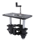 Rock Solid Router Lifting System With Quick Turn Crank And Tight Micro Tweaks For Woodworking Router Tables with steel mounting plate.