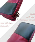 Close-up of Waterproof Kung Fu Tai Chi Sword Case with Oxford fabric, PU leather trim, and copper double zippers.