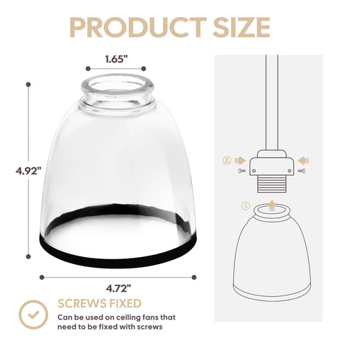 4 Pack White Frosted Glass Lamp Shades For Easy Light Swap, 5 In Height, 4.6 In Diameter, 1.65 In Fitter, ceiling fan fitment