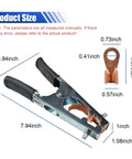 Heavy Duty 500A Copper Welding Ground Clamp Electroplated Ground Clip dimensions with rubber grips and copper components