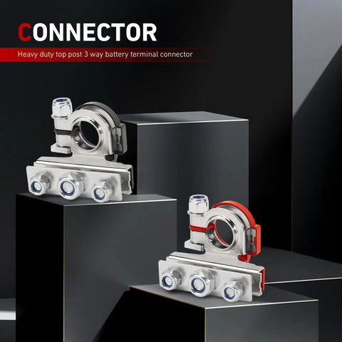 Garage Ready Heavy Duty Battery Terminal Connectors 2Pcs With 3Way Top Post Cable Clamps Universal Positive Negative 12Volt Rust Proof Zinc Coated For Cars Trucks Vans Silver on display.