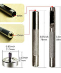 Detailed view of punch and install tool from 300 Set Metal Grommet Kit With Eyelets And Washers, includes dimensions and measurements.