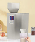 Heavy Duty Automatic Filling Machine For Dry Powder Granules Precision Electronic Weighing Scale For Coffee Beans Rice Seeds Plug And Play Wiring With Zero Stress Operation, stainless steel, digital scale displayed.