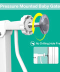 Close-up of Extra Wide Baby Gate For Stairs And Doorways, Pressure Mount Pet Gate, White Metal Indoor Safety Gate showing pressure mount mechanism.
