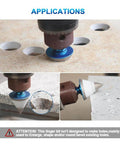 Diamond beveling chamfer drill bit, 1 in diameter, blue hex shank; enlarges and polishes holes in marble and granite.