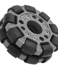 100mm double omni-directional plastic wheel with grey hub and black rollers for robotics