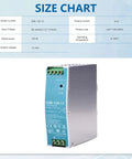 12V 120W DIN Rail Power Supply 10A Industrial PSU For PLCs, Sensors, And IO Modules, Rail-Mounted DC Power Unit With Global Input 90-264VAC And Wide 127-370V Range, EDR-120-12 size chart
