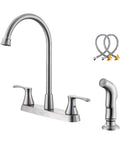 Brushed Nickel Pro Grade Two-Handle Kitchen Faucet With Side Sprayer For 4-Hole Kitchen Sink, High Arc 360 Degree Spout, accessories