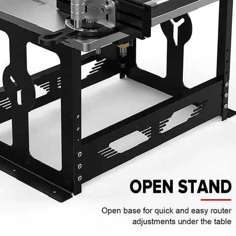 Straight Up Heavy-Duty Bench Top Router Table, Full Size Portable Shop Workhorse With Ridiculously Stable Fence, open stand with adjustable router features.
