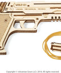 Wolf 01 Handgun 3D Puzzle Rubber Band Gun Mechanical Model Kit For DIY Wood Build, with bands