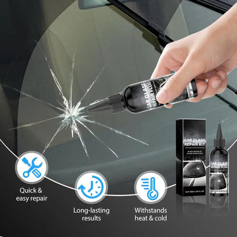 Person using Windshield Crack Repair Kit For Cars 2025 Upgraded Quick Fix Set on cracked windshield with resin