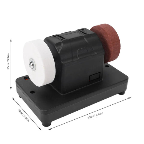 Asixxsix Mini Bench Grinder With Variable Speed Up To Six Thousand RPM Dual Wheels, compact design with dual grit discs.