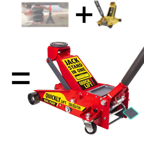Beefy 3.5 Ton Safety Floor Jack With Auto Locking Stand In One 2 In 1 Hydraulic Jack for cars, SUVs, trucks, garage use