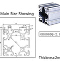 Rock Steady 8080 Aluminum Extrusion Profile Anodized Linear Rail Guide Black Heavy Duty Frame Beam Rigged For Diy Machinery Cnc Robotics And Garage Builds Runs Super Smooth 250 Mm size and technical drawing