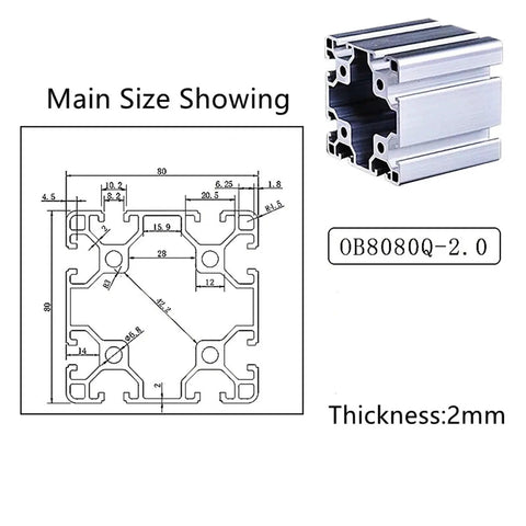 Rock Steady 8080 Aluminum Extrusion Profile Anodized Linear Rail Guide Black Heavy Duty Frame Beam Rigged For Diy Machinery Cnc Robotics And Garage Builds Runs Super Smooth 250 Mm size and technical drawing