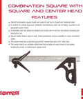 Beefy Pro Grade Steel Combination Square with Square Head and Center Head, 12 Inch Blade shown on features description background